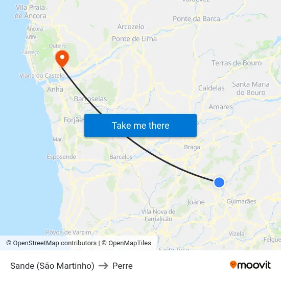Sande (São Martinho) to Perre map