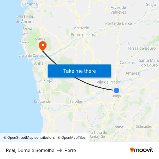 Real, Dume e Semelhe to Perre map