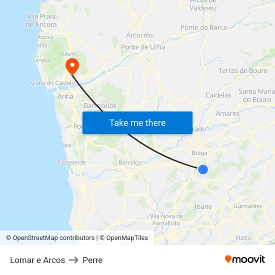 Lomar e Arcos to Perre map