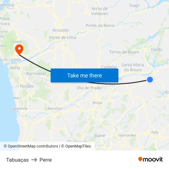 Tabuaças to Perre map