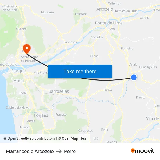 Marrancos e Arcozelo to Perre map