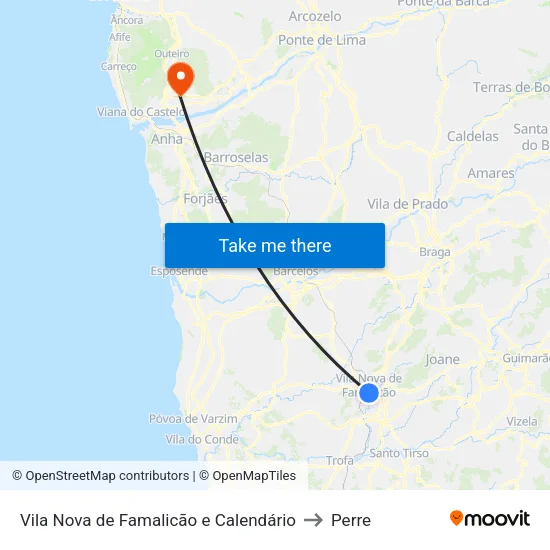Vila Nova de Famalicão e Calendário to Perre map