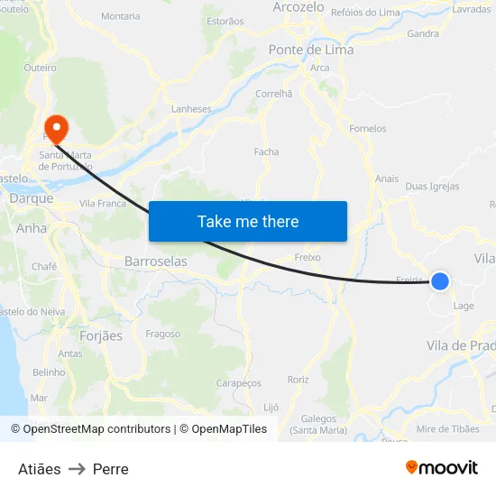 Atiães to Perre map