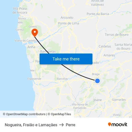 Nogueira, Fraião e Lamaçães to Perre map