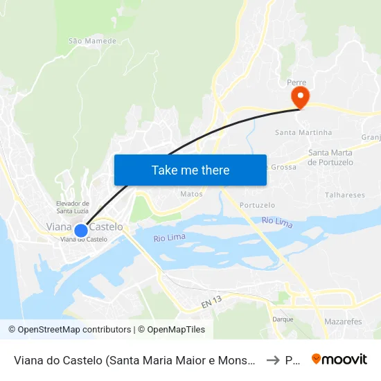 Viana do Castelo (Santa Maria Maior e Monserrate) e Meadela to Perre map