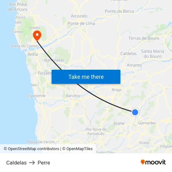 Caldelas to Perre map