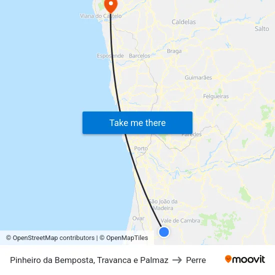 Pinheiro da Bemposta, Travanca e Palmaz to Perre map