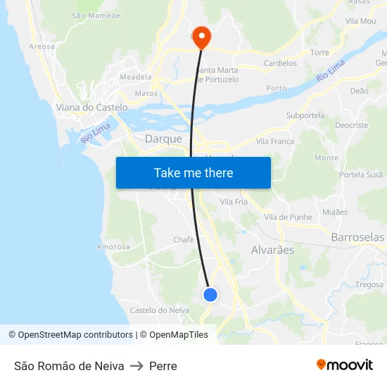 São Romão de Neiva to Perre map