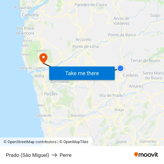 Prado (São Miguel) to Perre map