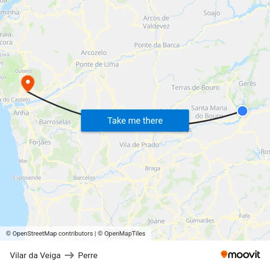 Vilar da Veiga to Perre map