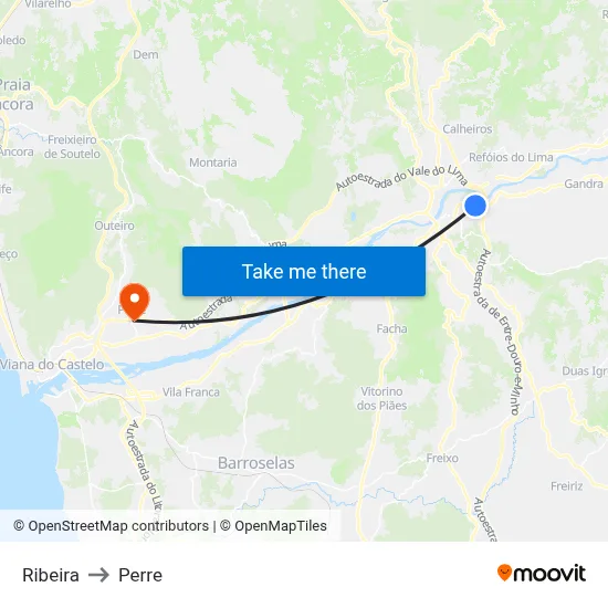 Ribeira to Perre map
