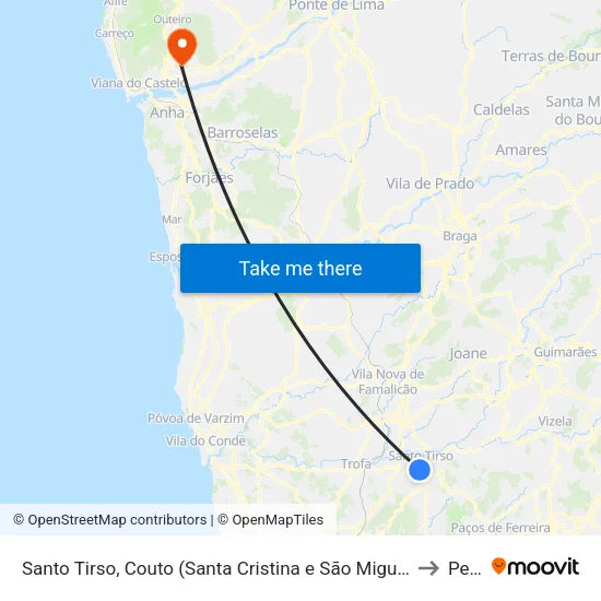 Santo Tirso, Couto (Santa Cristina e São Miguel) e Burgães to Perre map