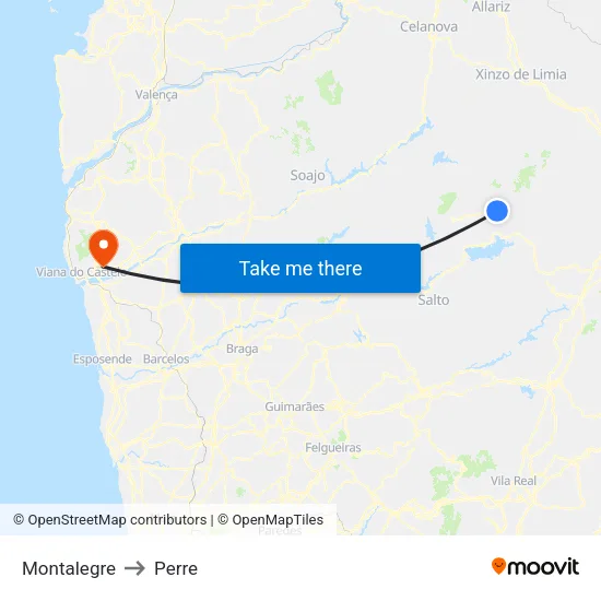 Montalegre to Perre map