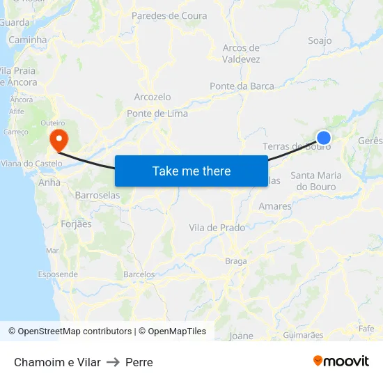 Chamoim e Vilar to Perre map