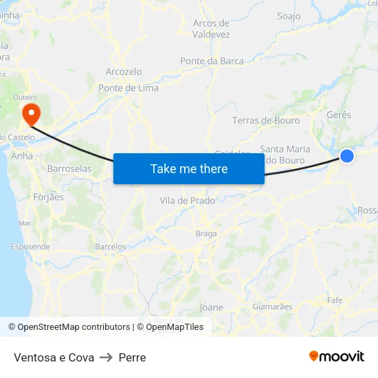 Ventosa e Cova to Perre map