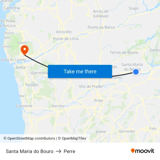 Santa Maria do Bouro to Perre map