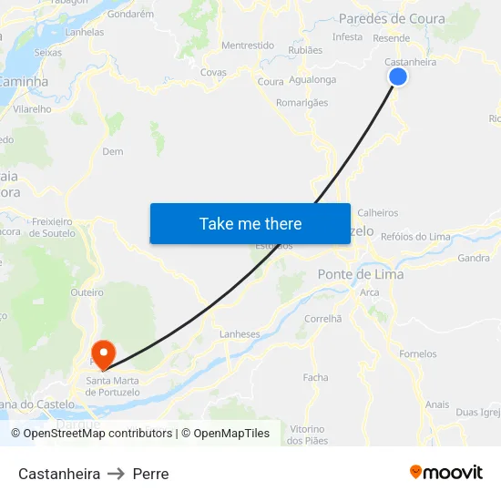 Castanheira to Perre map