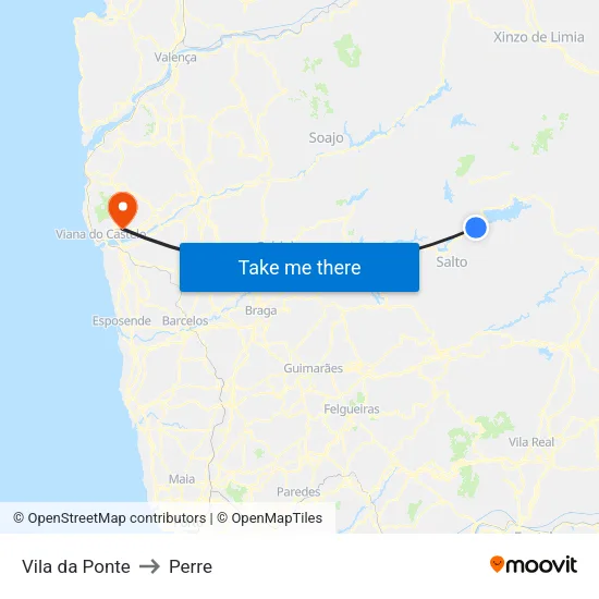 Vila da Ponte to Perre map