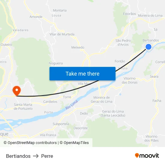 Bertiandos to Perre map
