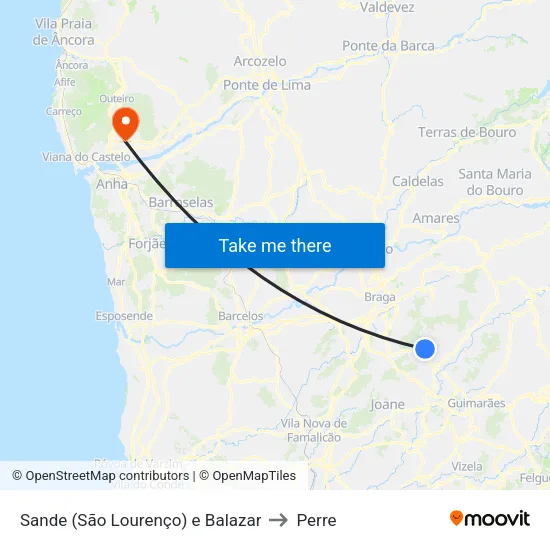 Sande (São Lourenço) e Balazar to Perre map