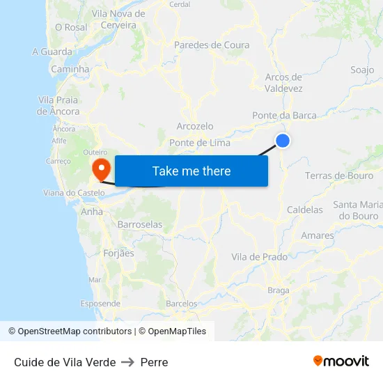 Cuide de Vila Verde to Perre map