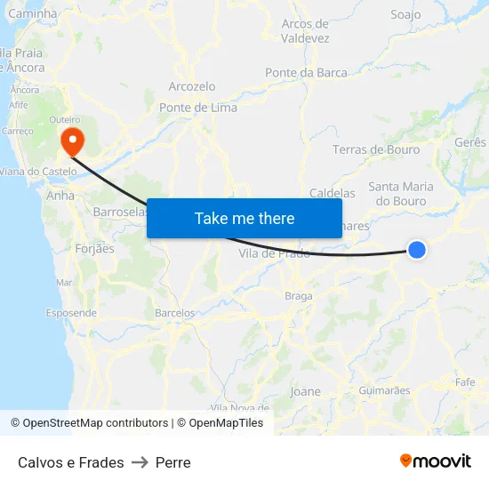Calvos e Frades to Perre map
