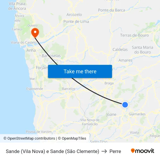Sande (Vila Nova) e Sande (São Clemente) to Perre map