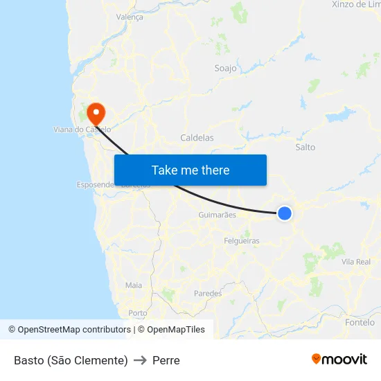 Basto (São Clemente) to Perre map