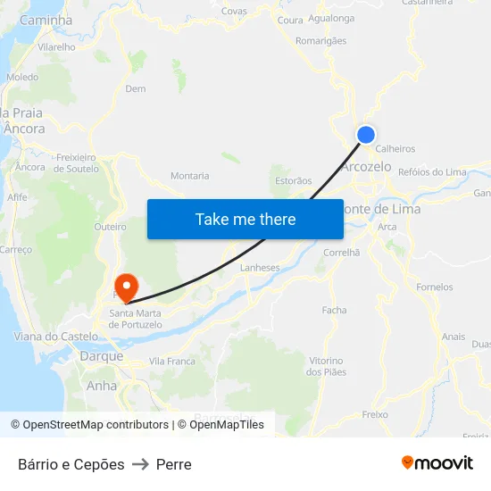 Bárrio e Cepões to Perre map