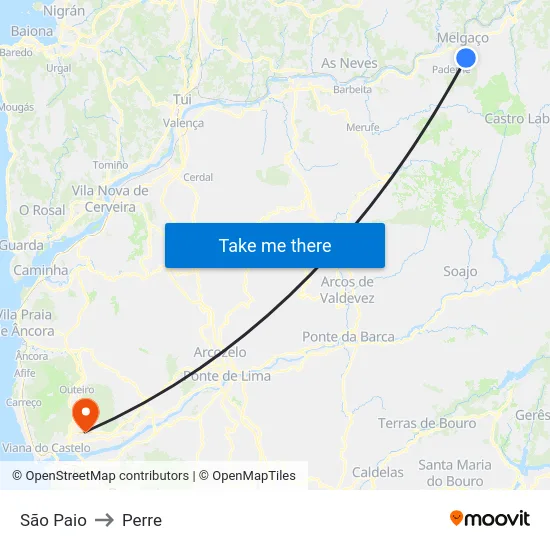 São Paio to Perre map