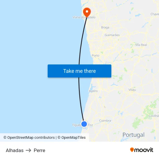 Alhadas to Perre map