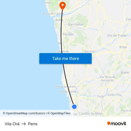 Vila Chã to Perre map