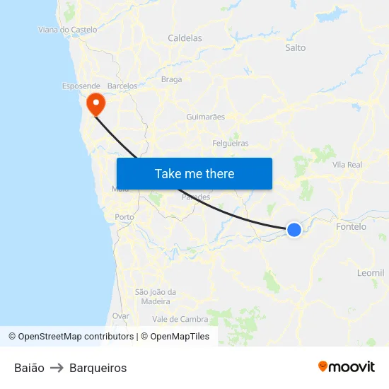 Baião to Barqueiros map