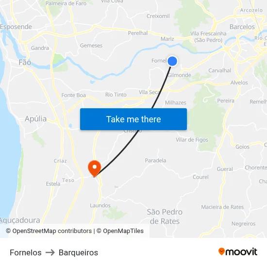 Fornelos to Barqueiros map