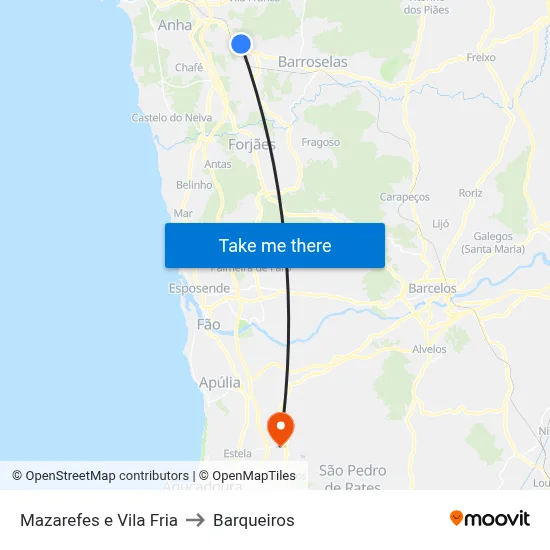 Mazarefes e Vila Fria to Barqueiros map