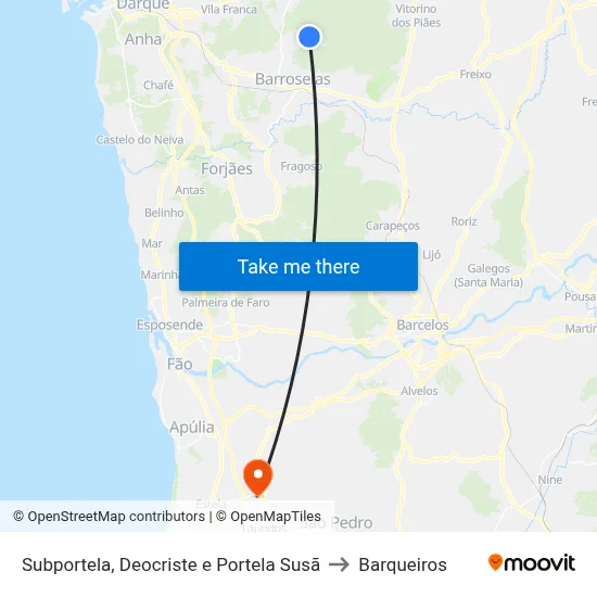 Subportela, Deocriste e Portela Susã to Barqueiros map