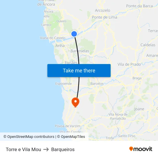 Torre e Vila Mou to Barqueiros map