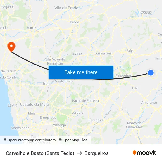 Carvalho e Basto (Santa Tecla) to Barqueiros map