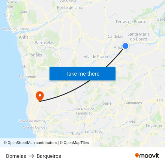 Dornelas to Barqueiros map