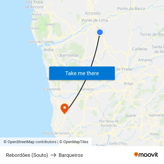 Rebordões (Souto) to Barqueiros map
