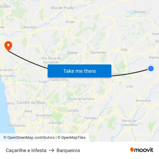 Caçarilhe e Infesta to Barqueiros map