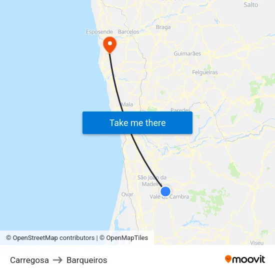 Carregosa to Barqueiros map