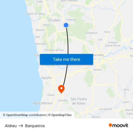 Aldreu to Barqueiros map