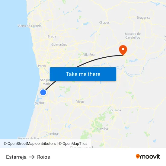 Estarreja to Roios map