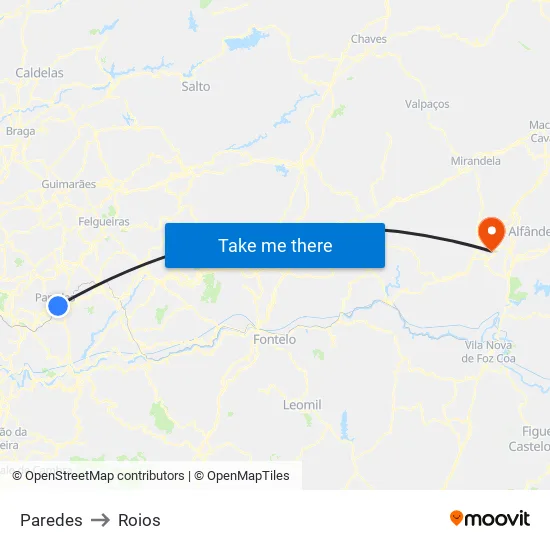 Paredes to Roios map
