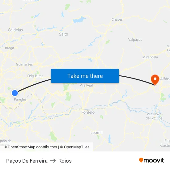 Paços De Ferreira to Roios map