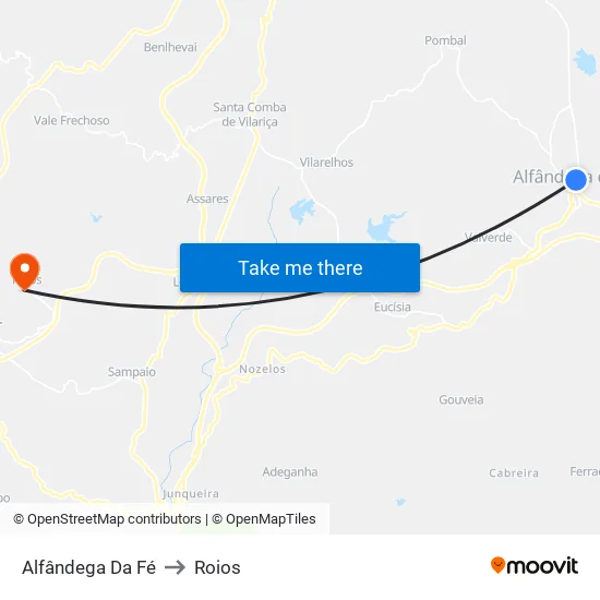 Alfândega Da Fé to Roios map