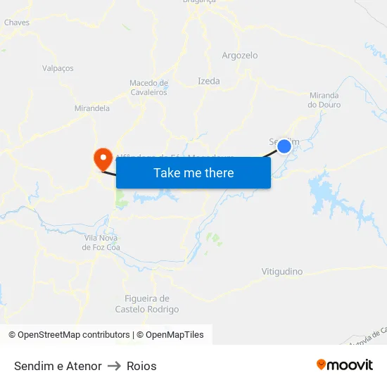 Sendim e Atenor to Roios map