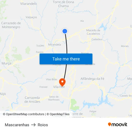 Mascarenhas to Roios map