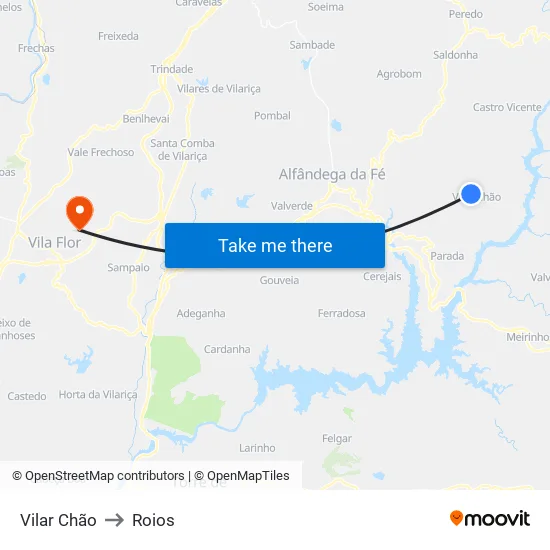 Vilar Chão to Roios map